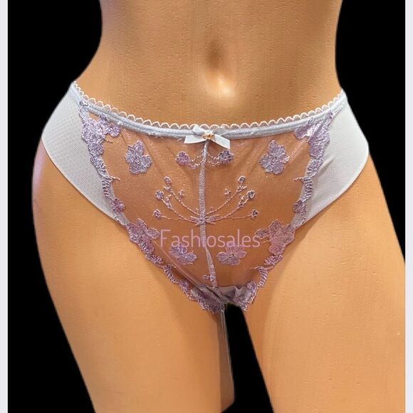 Victorias Secret Supersoft Body Sexy Sheer floral Embroidery mesh Bikini Purple - Picture 6 of 10